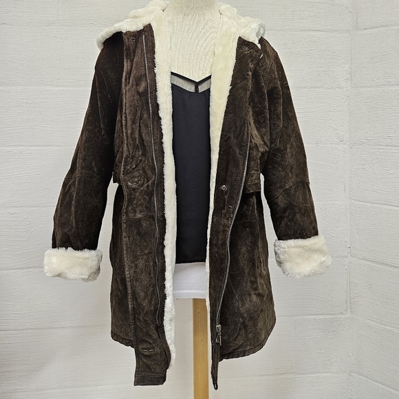 J. Percy for Marvin Richards Suede and Fur Lined Coat with in Umber Brown Sz Med - Picture 2 of 12